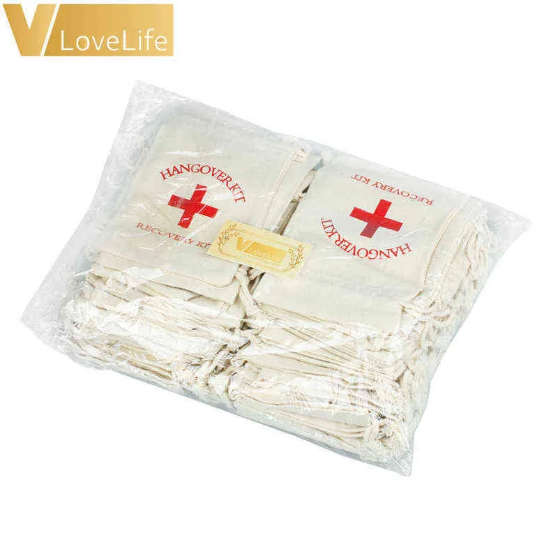 5015 Hangover Kit Väskor Bröllopsbröllop Favor Holder Bag Rödkors Bomull Linne Present Bags Recovery Event Party Leverantör H22042925454507821