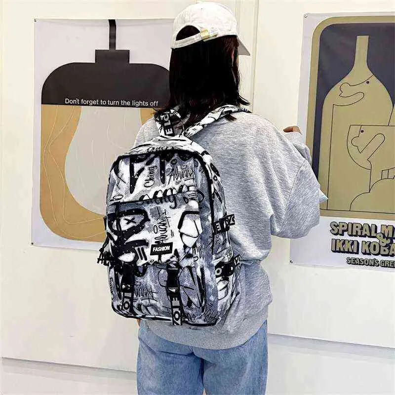 개인화 된 배낭 낙서 트렌드 패션 대용량 인쇄 된 학생 schoolbag 여행 레저 배낭