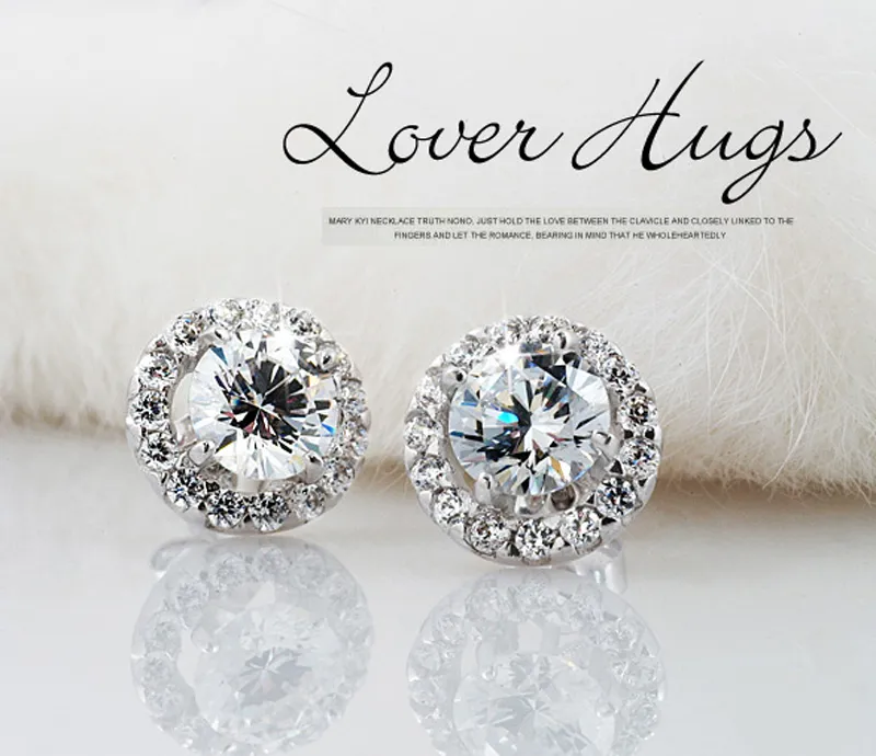 Orecchini a bottone in argento sterling 925 originali al 100%. Piccoli orecchini da sposa con diamanti in zirconi gioielli regalo da donna