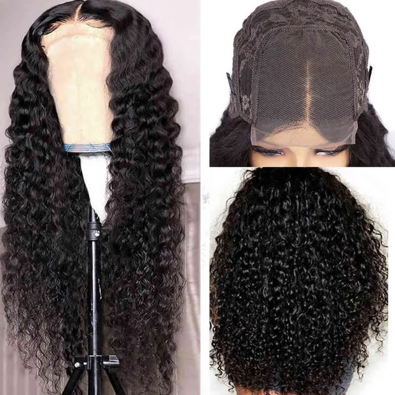 Siyah kadınlar için kıvırcık dantel ön insan saç perukları 4x4 kapanma peruğu 5x5 13x6 13x4 220608