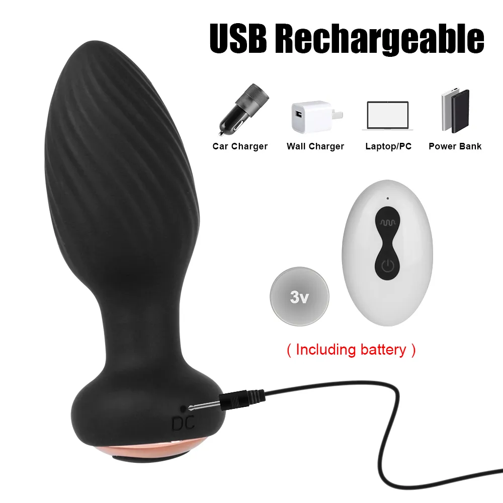 Anal Plug Vibrador Masaje de próstata Productos para adultos Juguetes sexy para mujeres Hombres Gay 7 modos Rotación Butt Control remoto inalámbrico