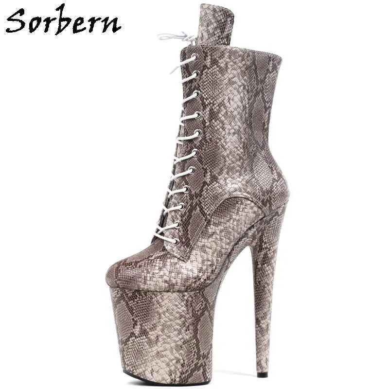 Sorbern Python 이국적인 극 댄서 부츠 여성용 플랫폼 신발 맞춤형 신발 주문 chunky 부츠 여성 큰 크기