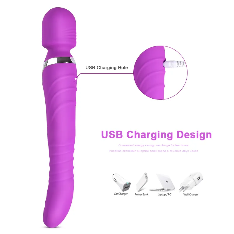 Verwarming Wand Vibrator Dual Motor Roterende G Spot Vagina Clit Massager Vrouwelijke masturbator Erotisch sexy speelgoed voor vrouwen