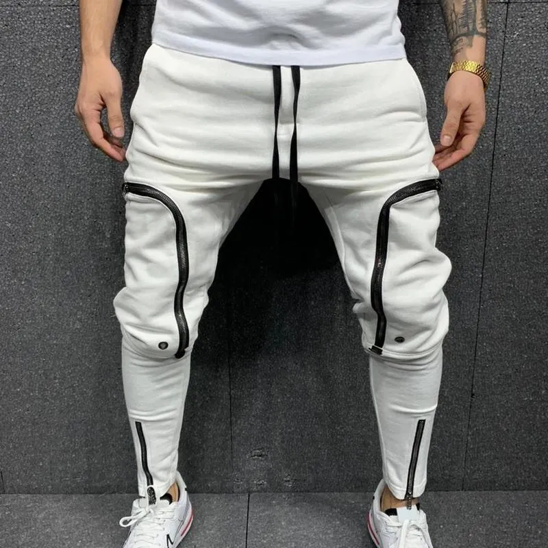 Men's Pants Cargo Fashion Solid Color Drawstring Casual Multi Zippers Pockets Trousers Hip Hop Style Harem Streetwear 220827