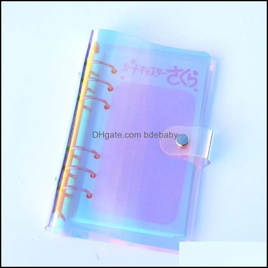 Notebook Binder Laser Clips A5 A6 A7 Organizer Transparent Rainbow Note Books Round Ring Binders Notepads PVC Pocket Notebook A03