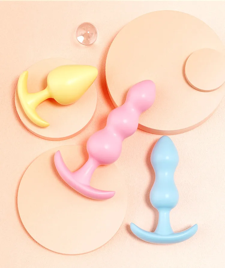 Funny Adult Toys / Set Silicone Butt Plug s Training Set Extensible Débutant Anales Perles Doux Anal