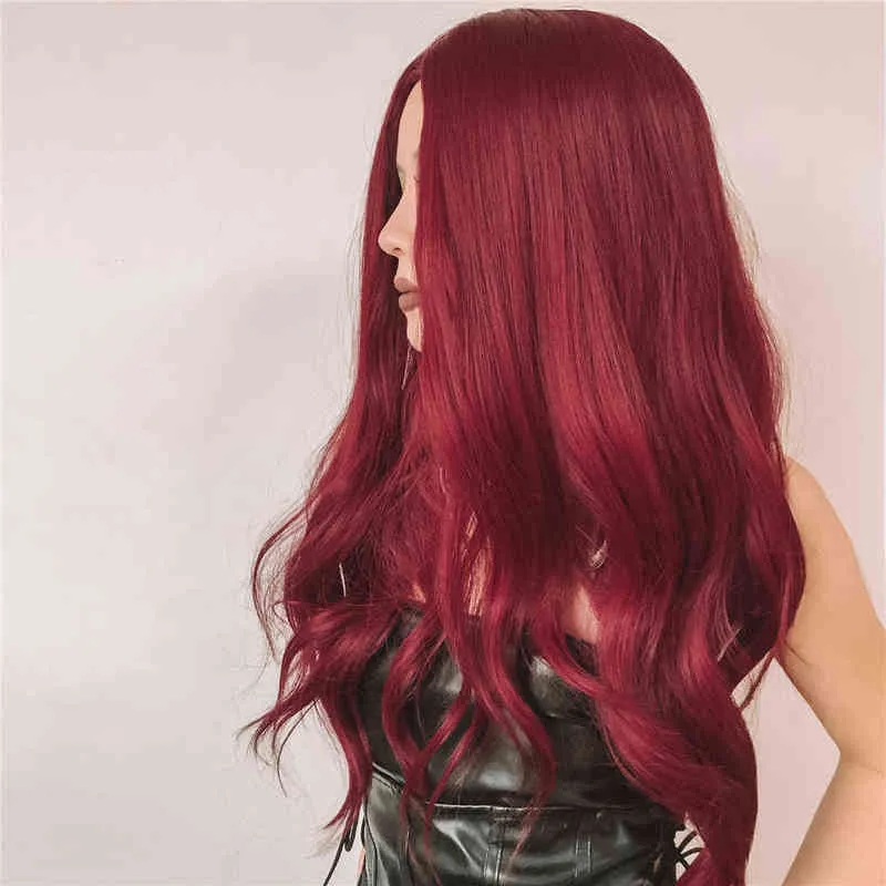 Henry Margu colorido Borgonha Wavy Wavy Synthetic Wine Long Red Natural For Women Halloween Cosplay Party Resistente ao calor peruca 220622