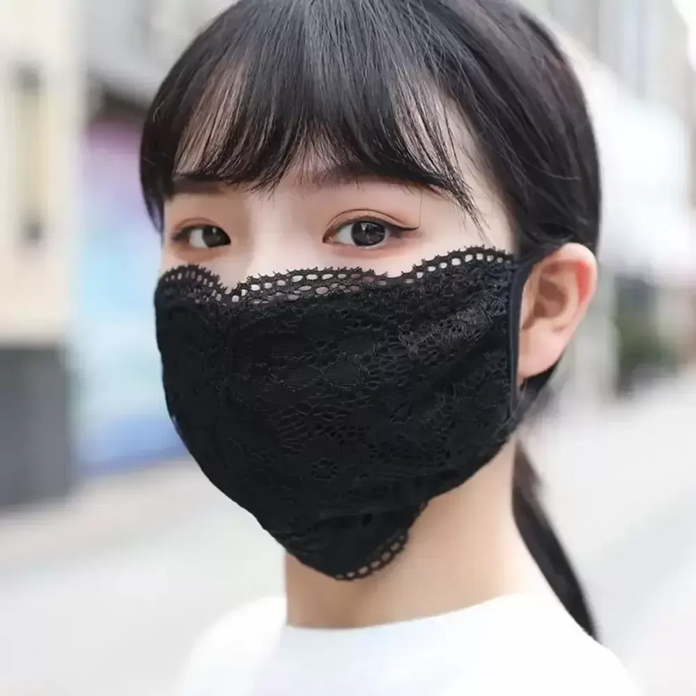 Embroidery Lace Face Mask Adult Women Comfortable Washable Mouth Face Cover Fashion Girl Black/White Party Masks Masque FY9074 0520