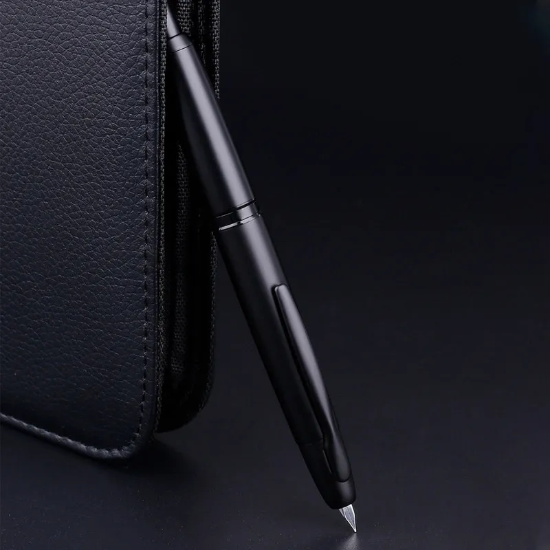MAJOHN A1 PRESS FOUNTAIN PEN DRACTABLE FINE NIB 04mm Metal Ink Pen with Converter för att skriva gåvor Pender Matte Black 2208112280066