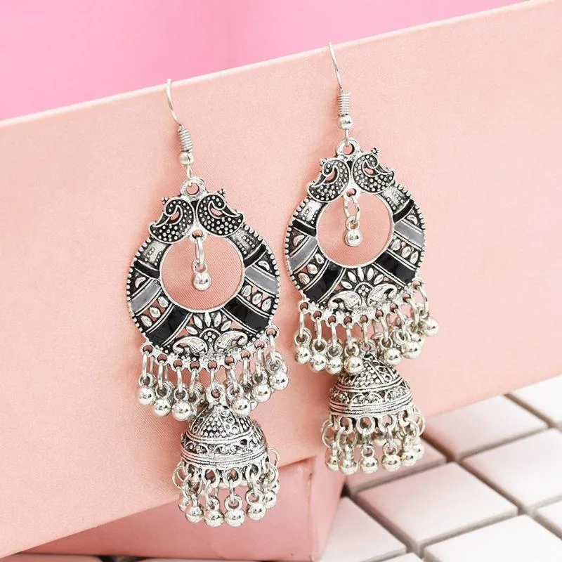 Boucles d'oreilles ethniques traditionnelles en peluche Bali Jhumka Jhumki Gypsy Oreadsdangle ChandelierDangle272V