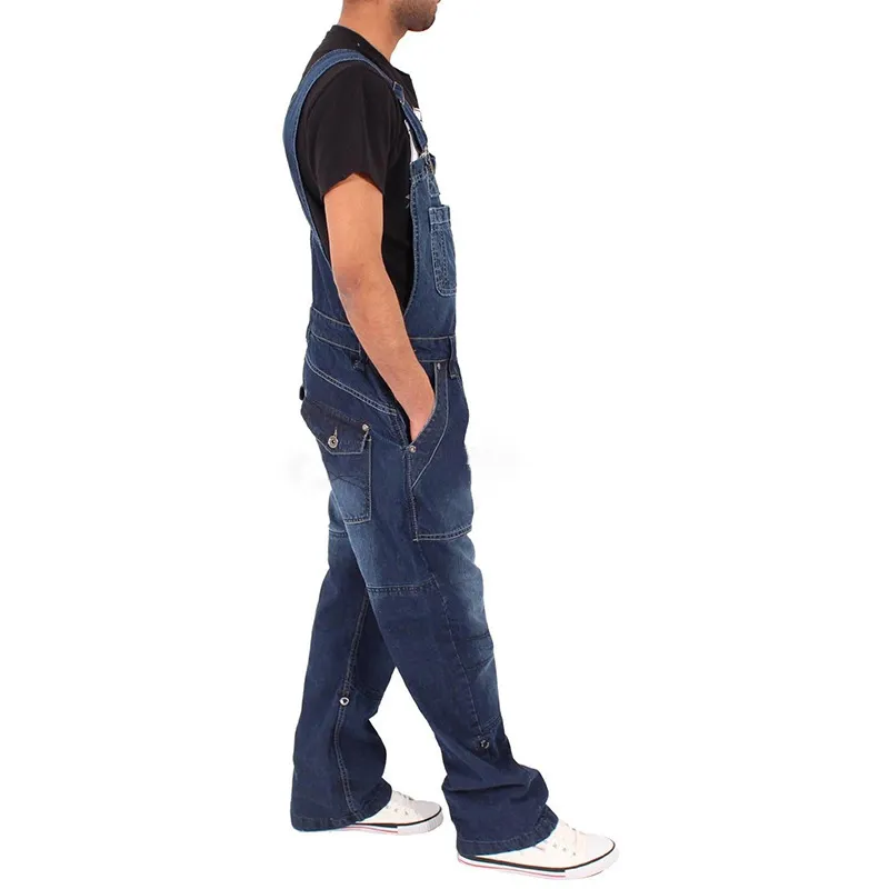 Estilo Hombres Baggy Jeans Suspender Pantalones Moda Multi-bolsillos Pantalones de mezclilla sueltos Mono Bib Pocket Overoles S-5XL 220328