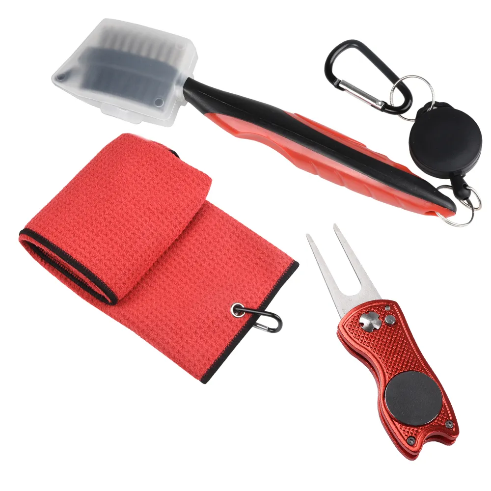 3 unidsKit de herramientas de limpieza para palos de Golf, cepillo de toalla, herramienta Divot, tenedor, accesorios de Golf, regalo de limpieza para golfista