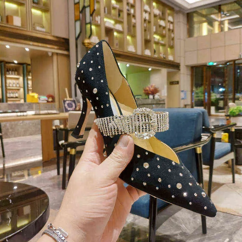 High Heels Female Pumps Stilettos Hot Diamond Crystal Buckle Wedding Dress Pointed Toe Women's Shoes 220520