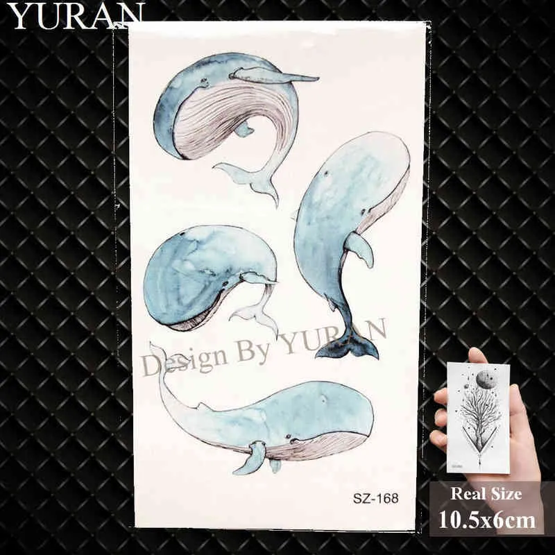 Nxy tatuagem temporária yuran bonito flash crianças braço adesivos bebê mãos peixes aquarela baleia golfinho tatoos mulheres ocean 0330