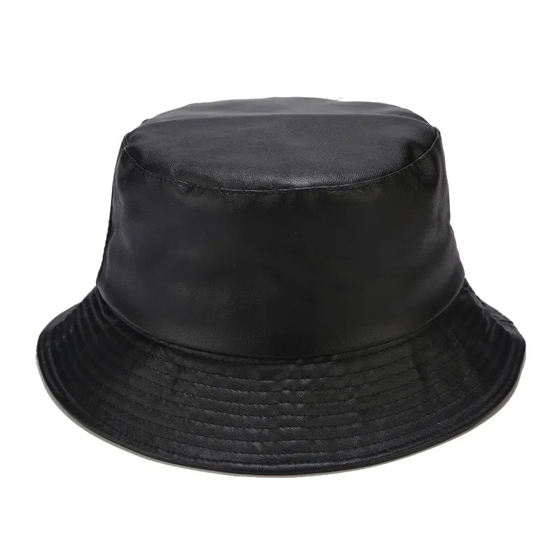 Fashion Pu Bucket Hat Skórzana czapka rybacka Soild Składany turystyka Hip-Hop Street Wodoodporna panama dla kobiet i mężczyzn 220506