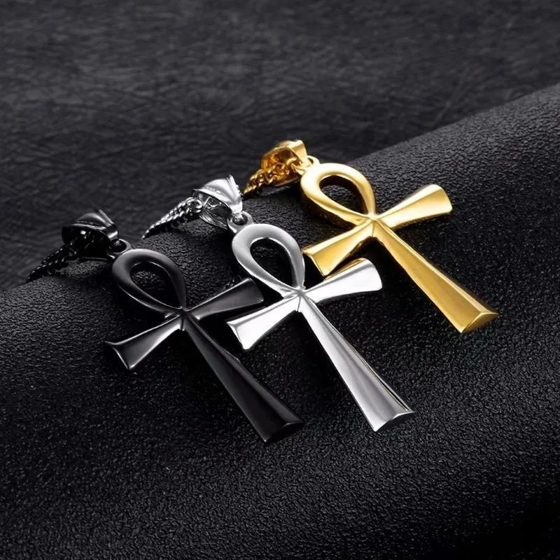 Kolye Kolyeleri Moda Premium Punk Style Gold Siyah Mısır Ankh Yaşam Çapraz Kolye Erkekler için Jewelrypendent247q