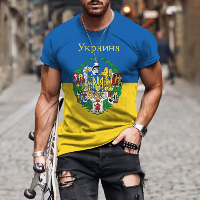Мужская футболка с 3d принтом и флагом Украины, модная ретро Harajuku с круглым вырезом, повседневная, свободная, оверсайз, летняя 220607