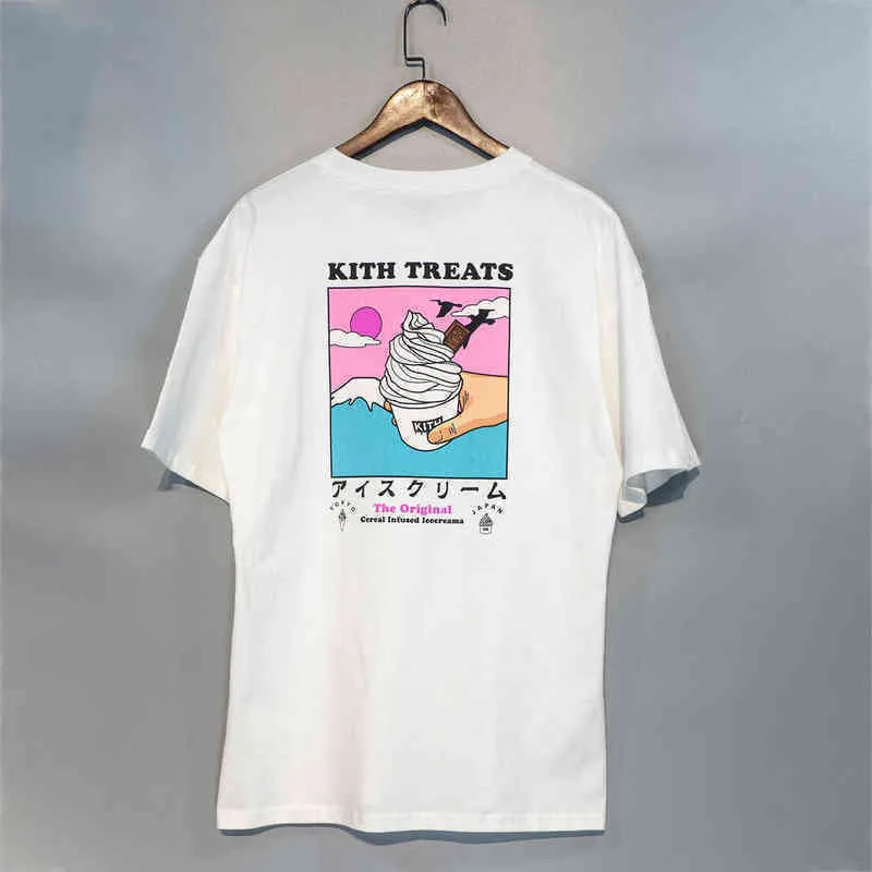 Verão Kith Camisetas Ice Cream Mount Bridge Impressão de algodão de manga curta solta camiseta para homens e mulheres camisetas camisetas Marcas R3 CZBA