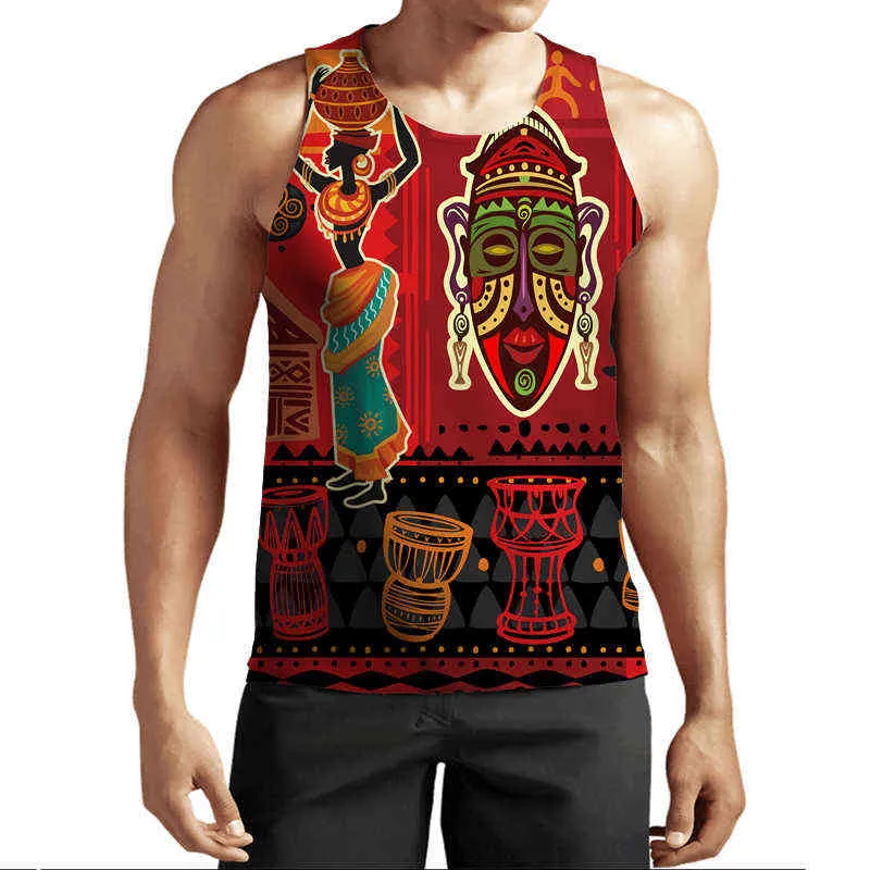 African Printed Tank Top Men Women Casual Sleeveless T Shirt Dashiki Folk-Custom Clothing 2022 Summer Sports Fitness O-Neck Vest