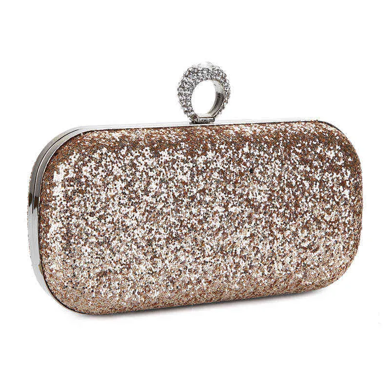 Evening Bags Sequin Clutch Bag Female Evening Clutches Finger Rings Wedding Purse Exquisite Women Chain Shoulder Bag Bolsa Feminina Zd1292 220316