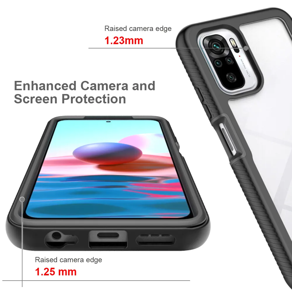 Wstrząsy hybrydowe przypadki ochronne dla Xiaomi Redmi Uwaga 10 4G, 10s, miękka ramka TPU przezroczysty akryl sztywny komputer