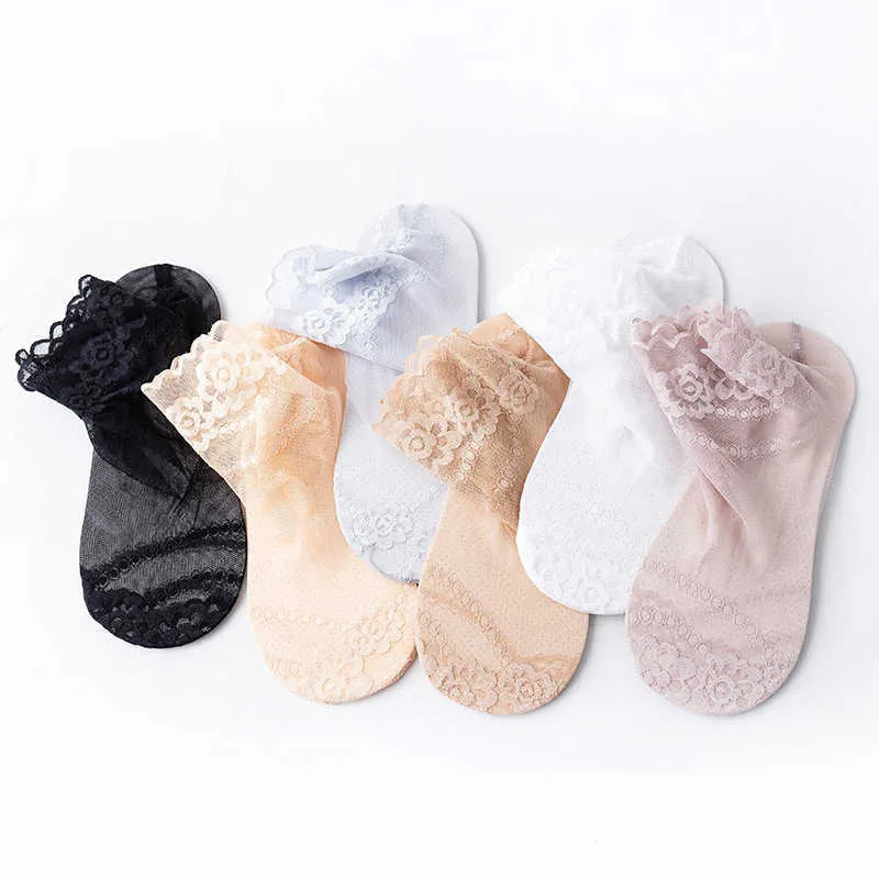 Chaussettes chaussettes pour femmes chausete lolita invisible de dentelle chaussettes fine marine creux non glissade couleur transparentxuzg