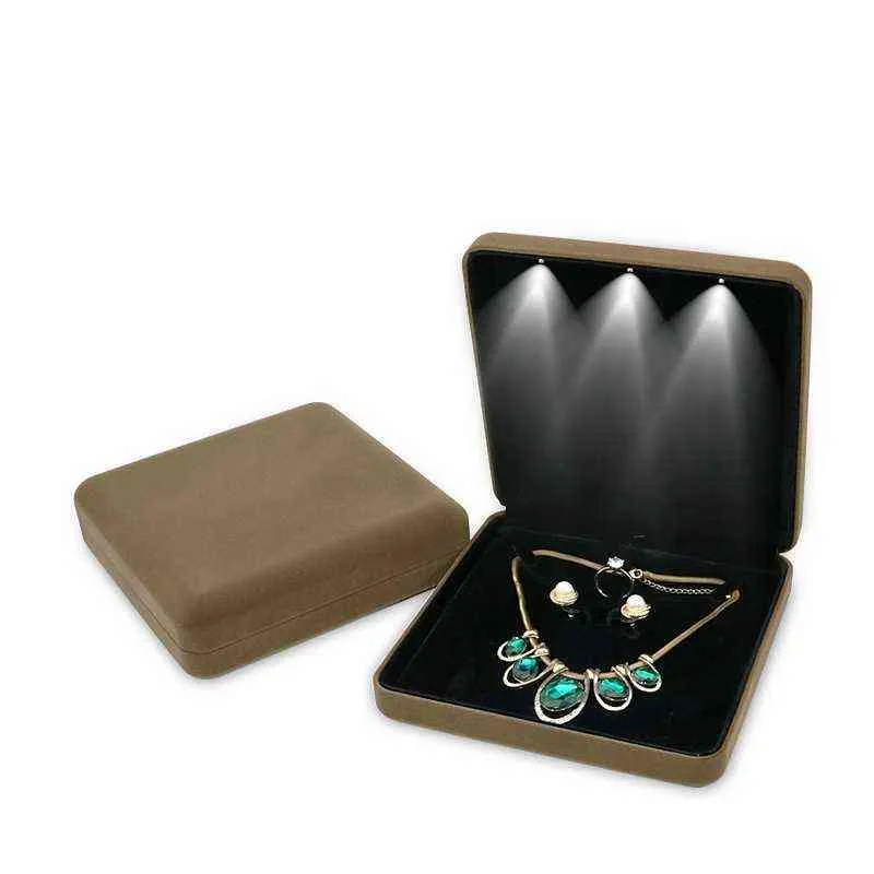 Velvet Led Light sieraden set doos ketting oorbellen ring sieraden cadeau display opslagcase met aangepaste H220505