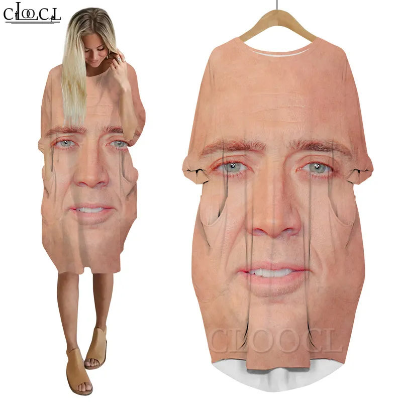 Kobiety sukienka Zabawny aktor Nicolas Cage 3d Print Lose Córka sukienki z długim rękawem Casual Streetwear Christmas Kieszonkową sukienkę W220616