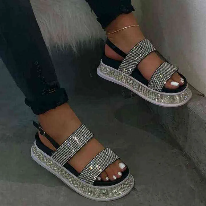 Women Shoes Summer Bling Crystal Rhinestone Ladies Gladiator Beach Sandals with Platform Fashion Wedges Woman Rome Footwear Y220624