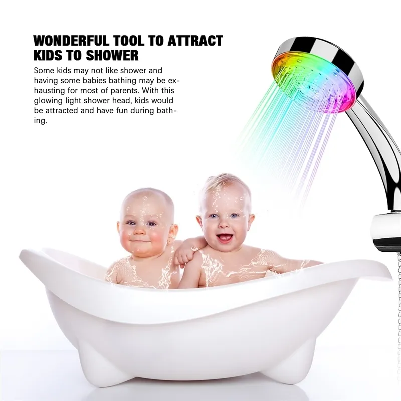 Pommeau de douche à changement de couleur lumière LED rougeoyante automatique 7 changement de couleur automatique poche économie d'eau douche salle de bain décor 220510