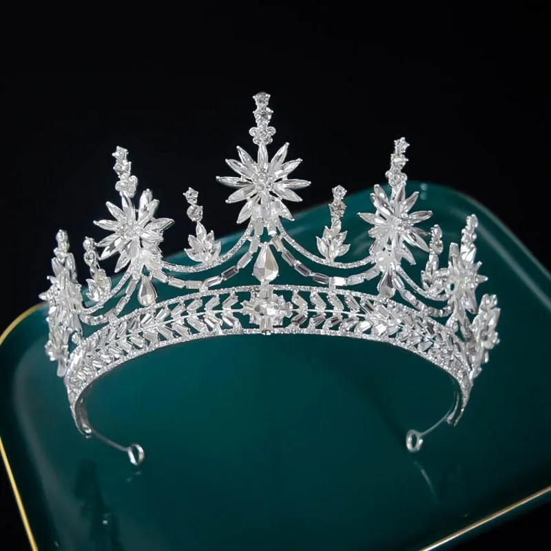 Barock Luxus Strass Kristall Hochzeit Krone Königin Blumen Braut Tiaras Frauen Schönheit Pageant Haar Schmuck Zubehör 220804