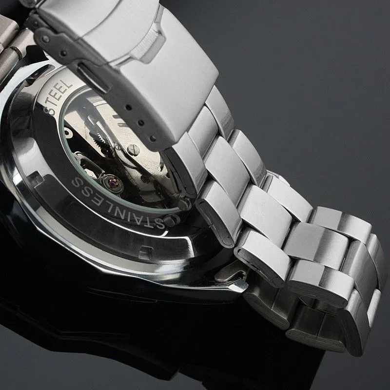 Zwycięzca 340 SPRZEDAŻ SPRZEDAŻY MODY Zwycięzca szkieletu ze stali nierdzewnej Mechaniczne zegarek dla mężczyzny Automatyczne zegarki na nadgarstki