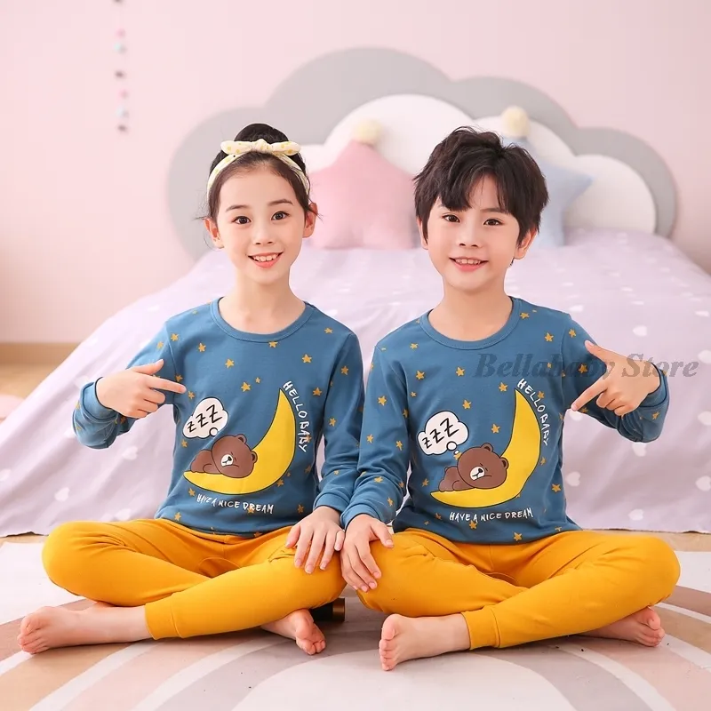 Baby Boy девочка пижама устанавливает корейская весенняя пижама для детей, набор для сна хлопковые мультипликационные коровьи наряды осень детская одежда 220715