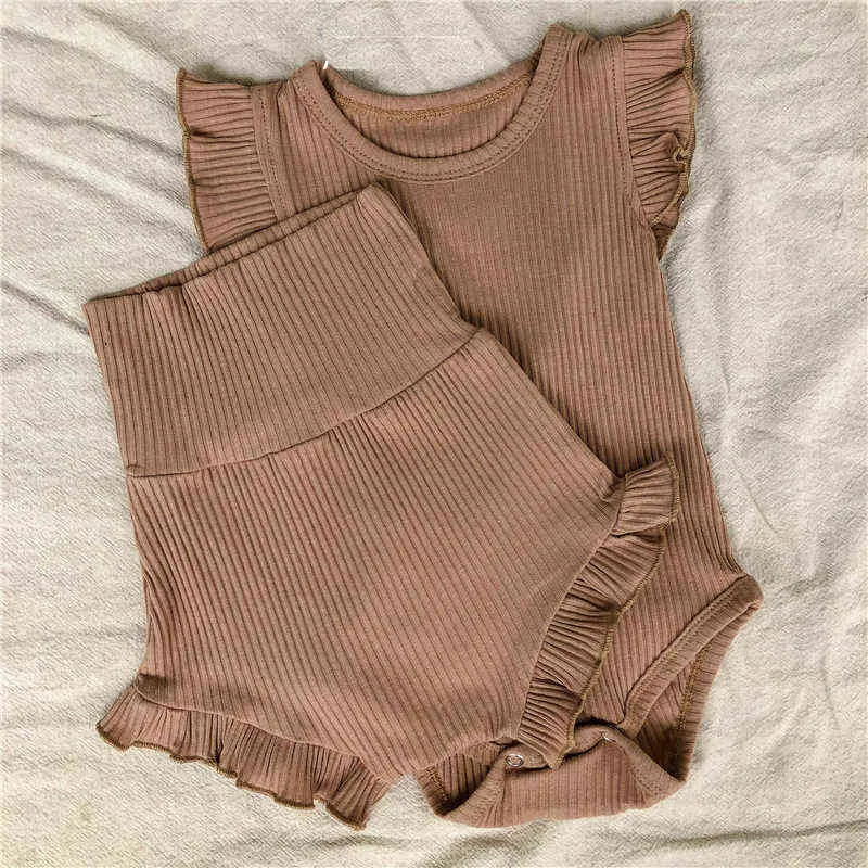 2022 Baby Girl Nowy zestaw ubrań miękkie żebrowane bawełniane szorty bosyuitowe Zestaw ubrania urocza moda maluch wygodne kombinezony g220509