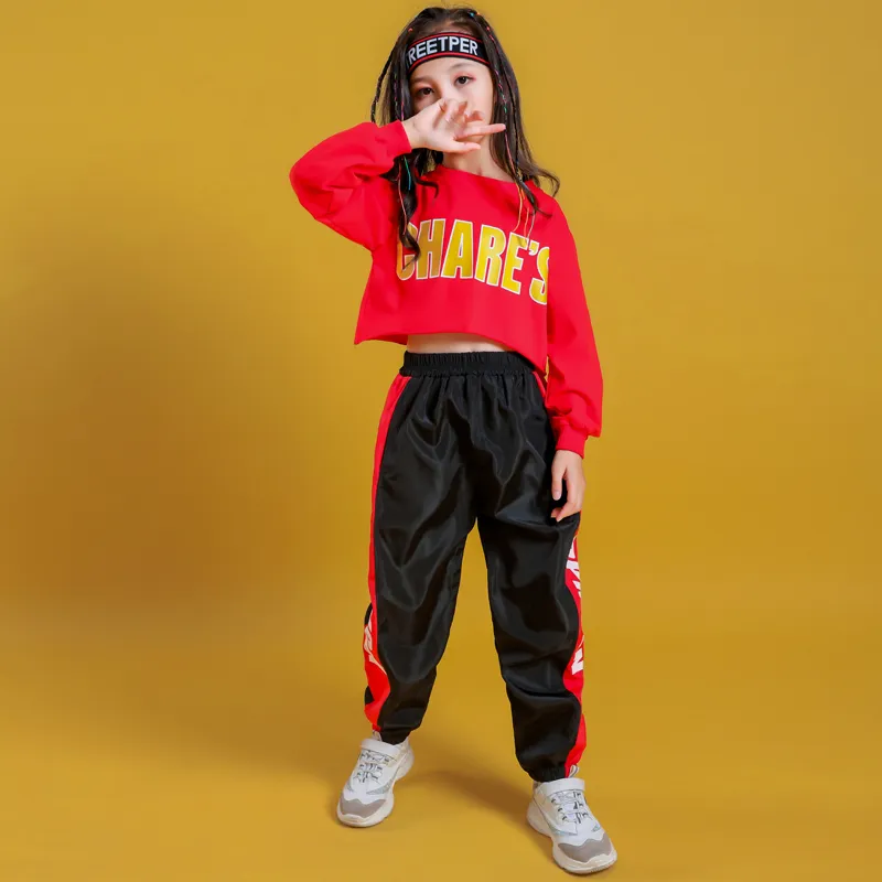 Kid Cool Hip Hop Clothing Hoodie Sweatshirt Shirt Top Crop Causal Jogger Pants for Girl Jazz Ballroom Dance Costume Clothes Wear (3)