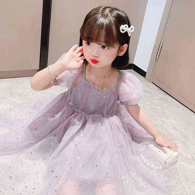 Детские девочки принцесса пухлые платья повседневное короткое рукав сетка летние платья малыш