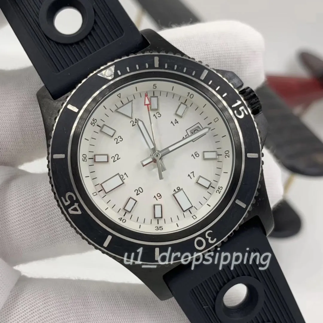 Drop-relógio mecânico masculino relógios 46mm grande mostrador branco pulseira de borracha moldura rotativa moda pulsewatch258b