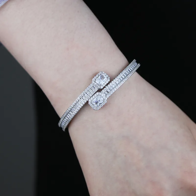 Glacé bling cz pavé coeur carré clip bracelet bracelet avec or argent plaqué hip hop punk bijoux pour femmes femmes entier307i