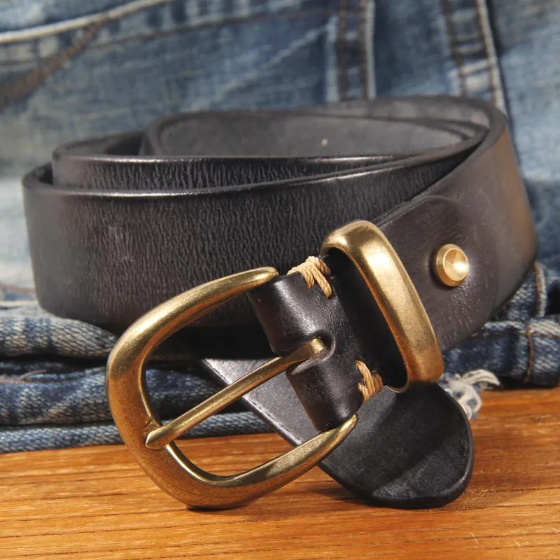 Belts Women's Handmade Retro Strap Casual Brass Pin Buckle Genuine Leather Belt Women Designer For JeansBelts213m