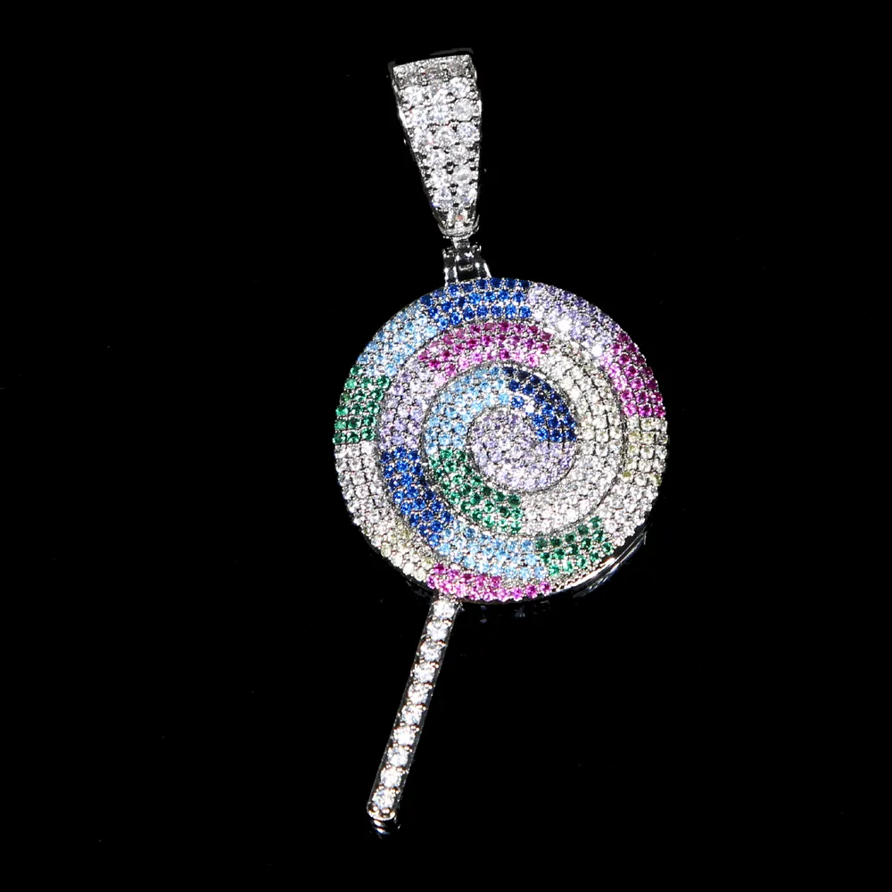 Hip Hop CZ Multi Color Lollipop Iced Out Cubic Zircon Necklace Pendant For Women Men smycken charm CZ Tennis Chain212l