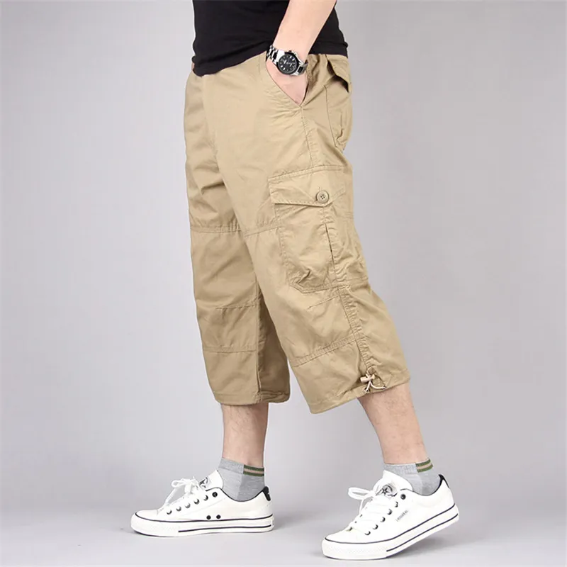 Erkekler gündelik uzun uzunluk kargo şortu çok cep pamuklu pantolon taktik askeri kırpılmış pantolon 5xl 220715