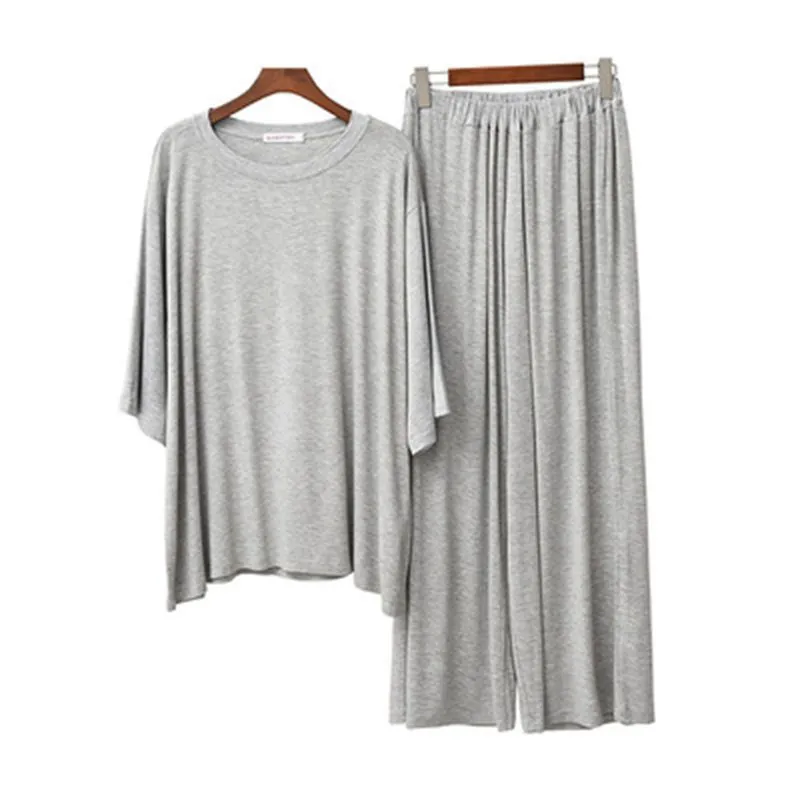 Плюс размер 7xl 150 кг женщин модальная пижама, наборы летней топ с коротким рукавом и брюки с мягкой одеждой для сонной одежды 220611