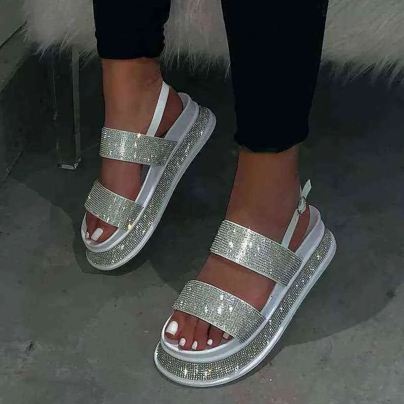 Zapatos de mujeres Summer Bling Crystal Drinestone Sandalias Gladiator Beach con plataforma Moda de moda Mujer Roma calzado Y220624