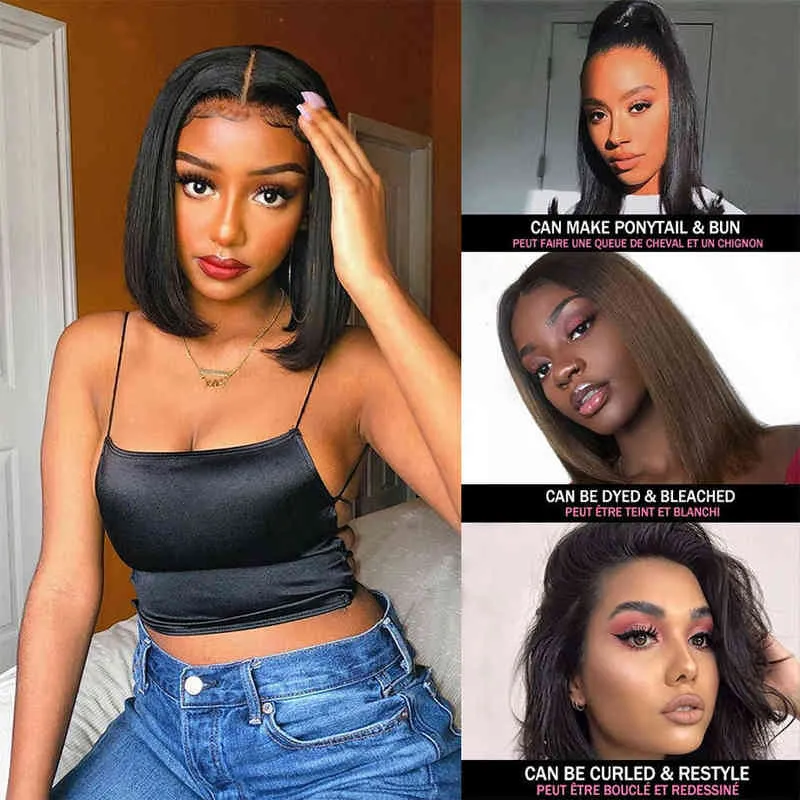 Nxy Hair Wigs Straight Lace Front Bob Human for Black Women Cheap t Part Short 220609