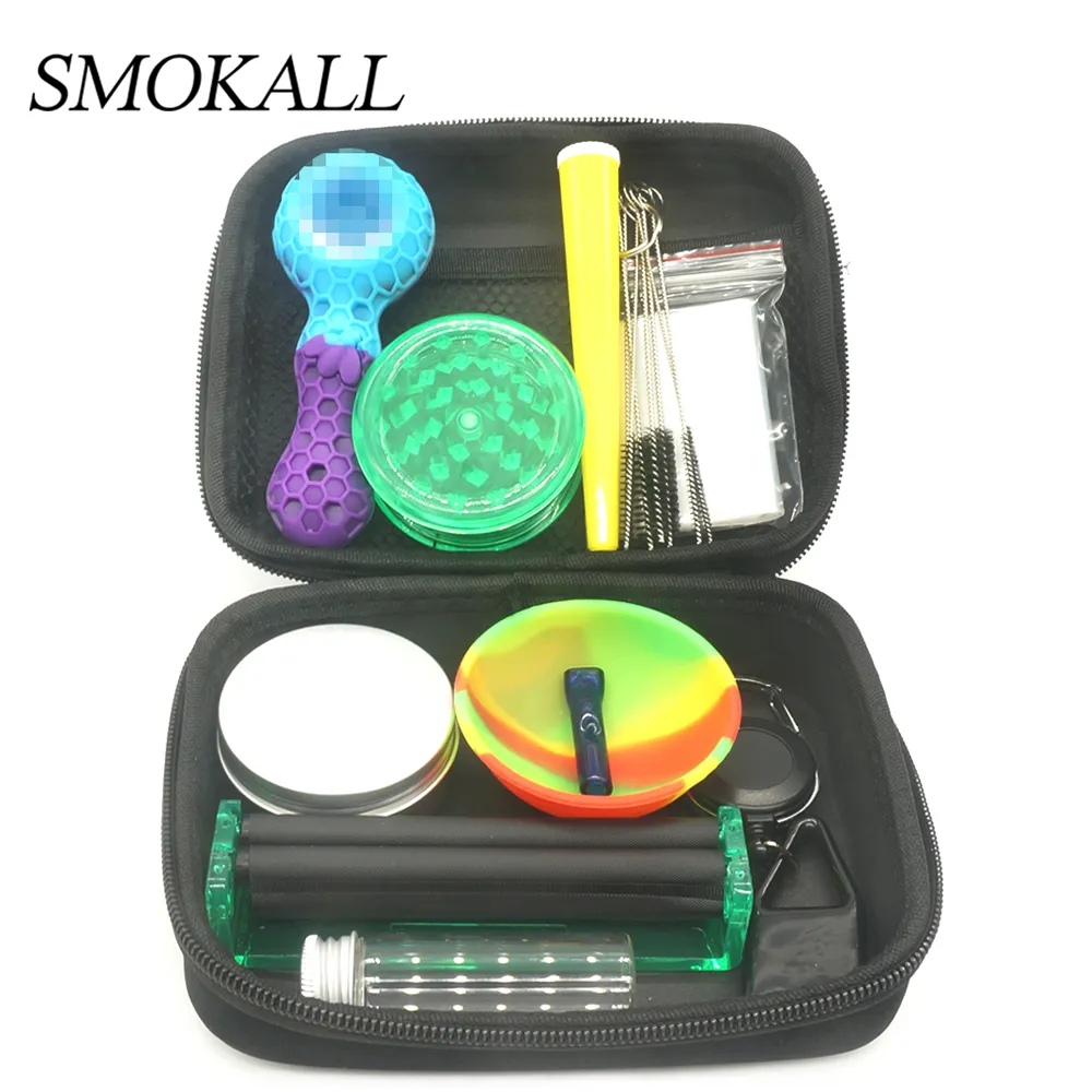 Grinder Pipe Smoking Accessories With Silicone Bowl Rolling Machine Lighter Case Aluminum Storage Case Tobacco Herb
