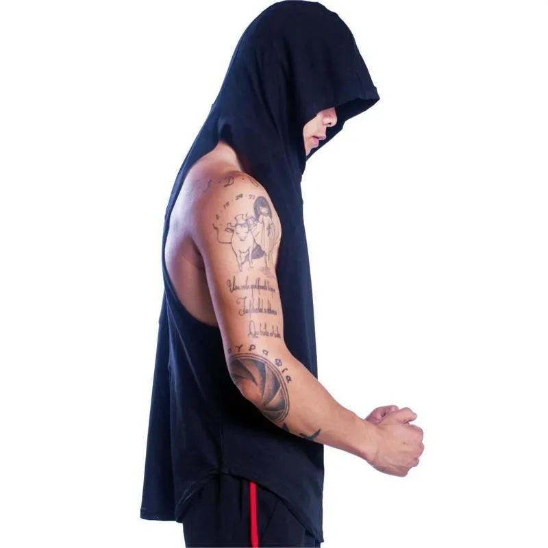 Kulturystyka zbiornikowa z kapturem męskie siłownia odzież Fitness Męskie kamizelki bez rękawów