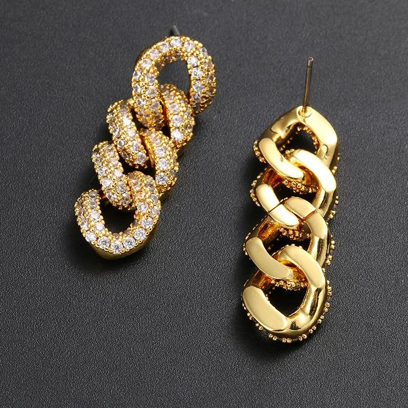 Stud Hip Hop Claw Setting Cubic Zirconia Bling Out Cuban Link Chain Tassel Earring For Men Rapper Jewelry Drop StudStud211S