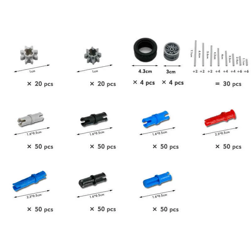 Building Blocks Technical Parts Gear Cross Axles Pin Car Train Wheels Truck MOC Accessories Bulk Set Connector Toy Bricks AA220317