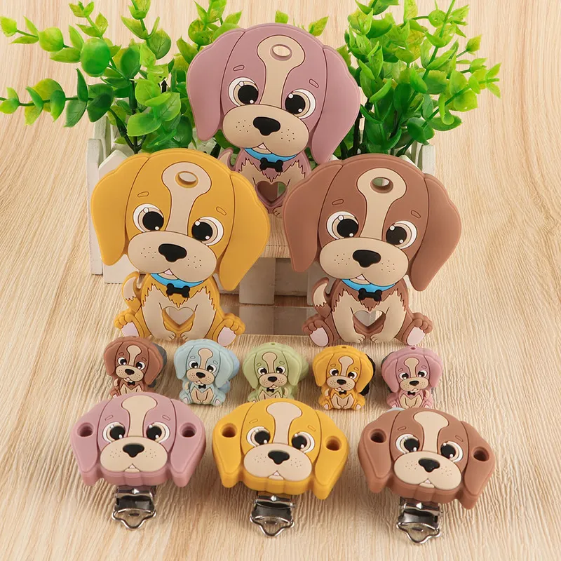 Kovict Dog Baby Silicone Beads Teether Clips Cartoon Animals Teeth Care Pendants DIY Pacifier Chain Accessories Toys 220726