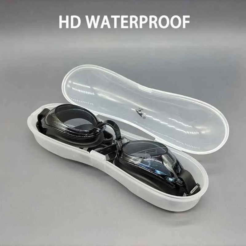 大人のための専門の水泳ゴーグルのための箱が付いている防水水泳メガネHd電気プラート防水シリコンダイビングアイウェア箱g220422